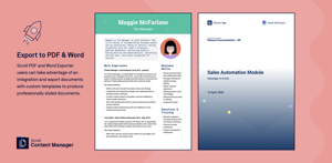 Scroll PDF and Word Exporter users can take advantage of an integration and export documents with custom templates to produce professionally styled documents.