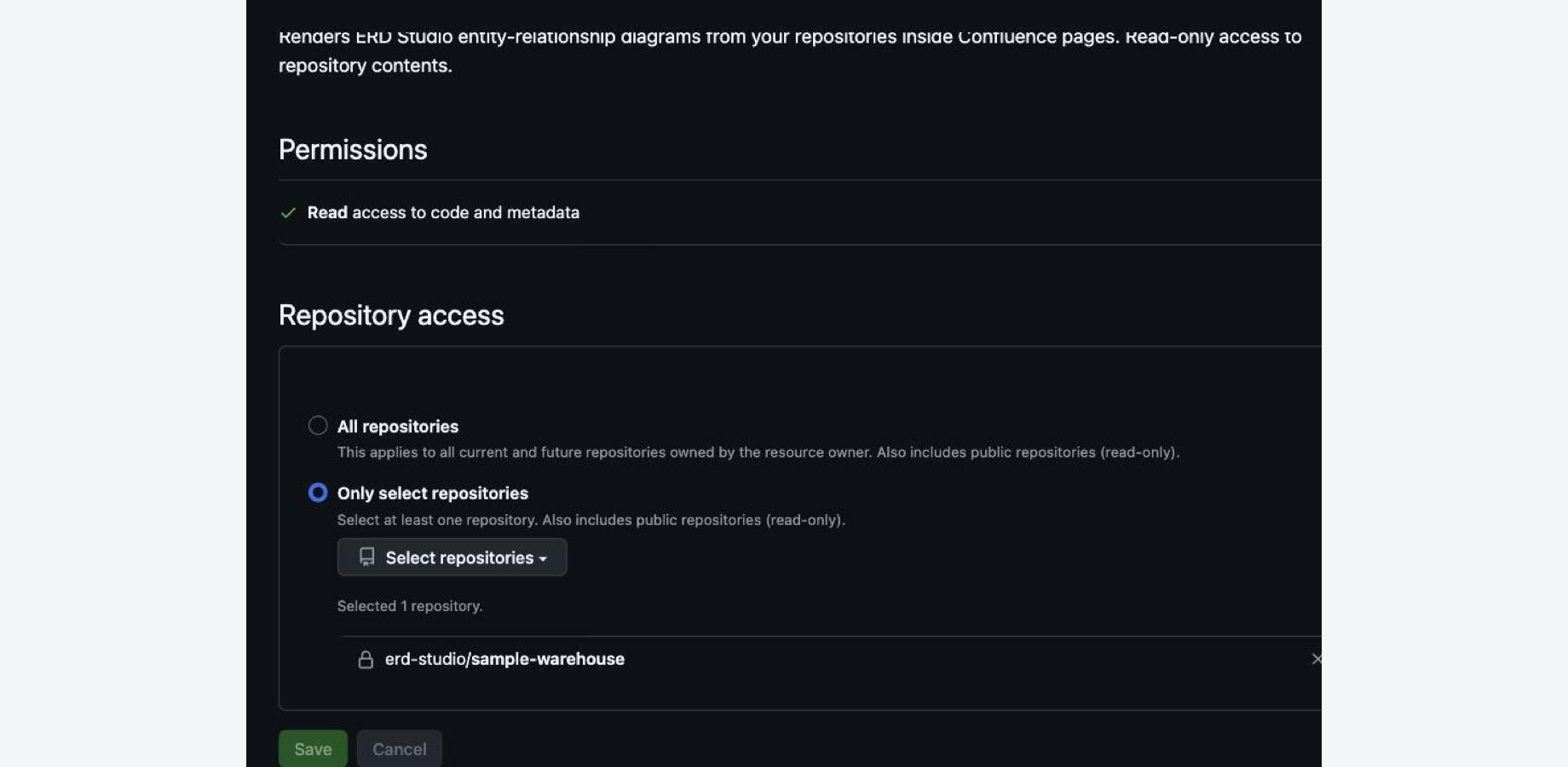 Choosing which repositories the ERD Studio GitHub App may read