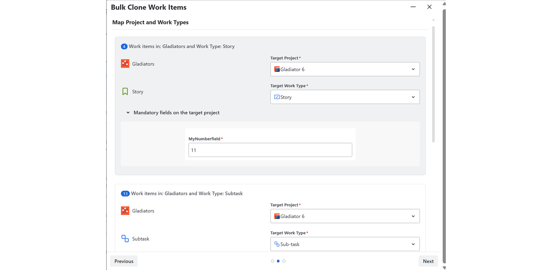 You can direct you cloned set to a different project, alter custom & system field values and set mandatory field values