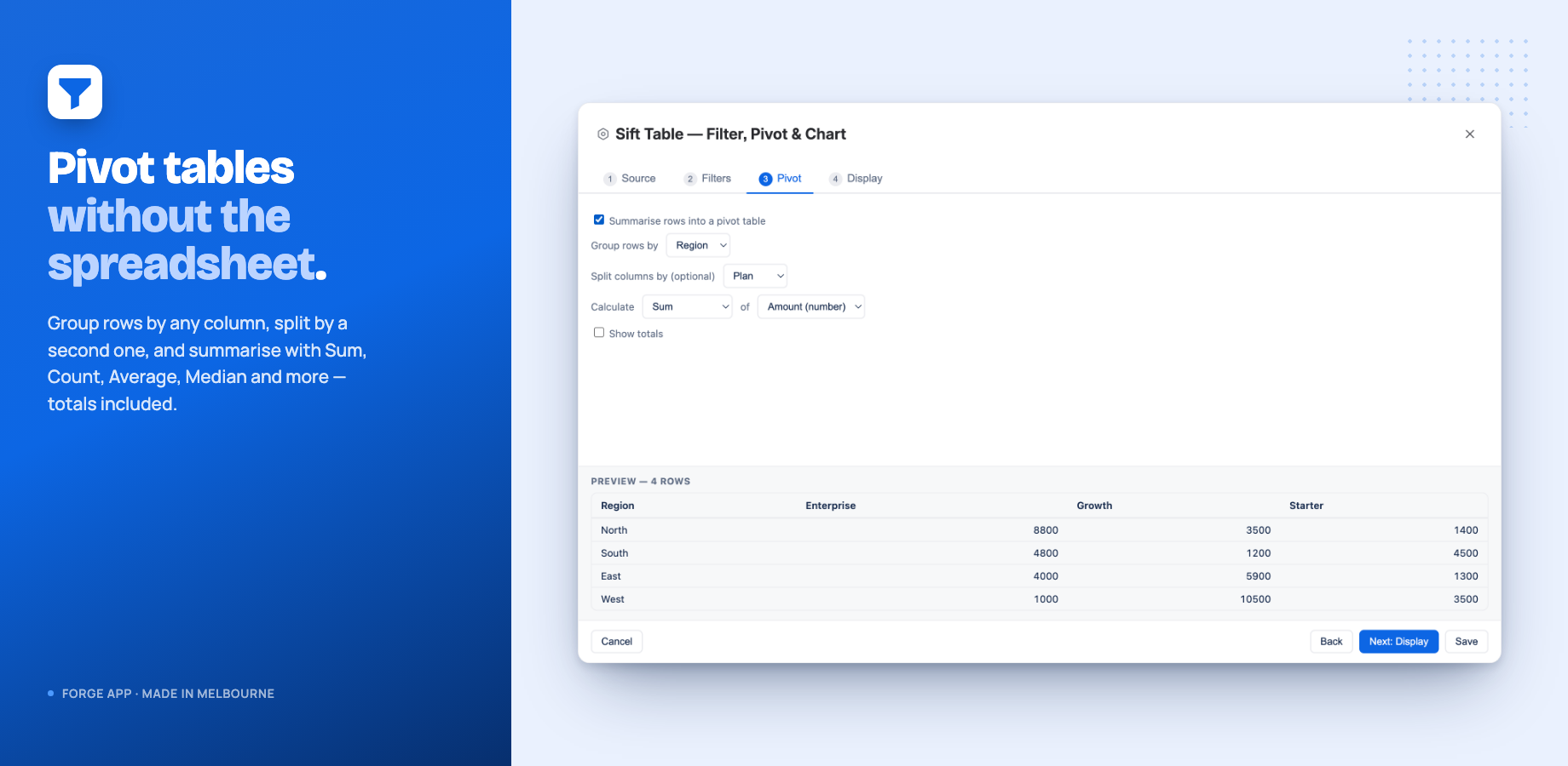 Sorting, filtering, search, pagination, and CSV export for every reader — no edit rights needed.