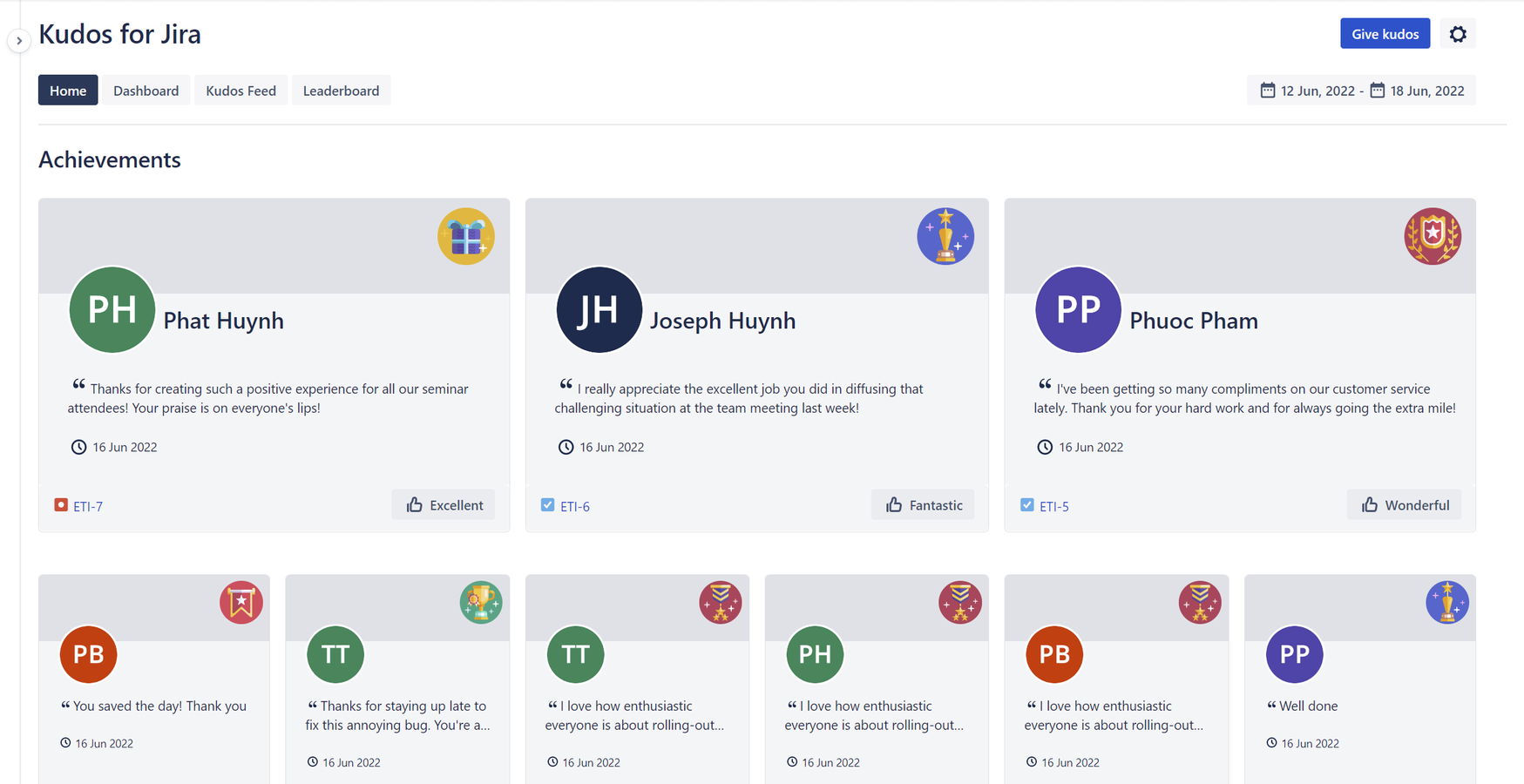 ​A unified Home view to see who have been appreciated recently