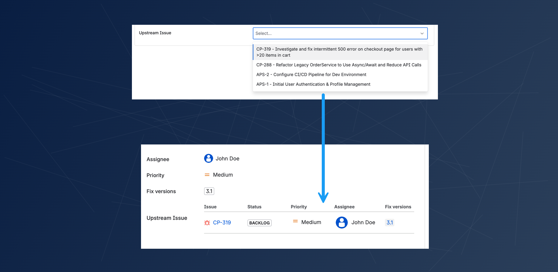 Easily link to a single, crucial dependency like a blocker or prerequisite. This field ensures a clear, one-to-one relationship between work items (issues), preventing confusion in your workflow.