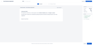 The template editor lets you configure jira fields, and document content, saving the setup for every NDA, SOW, or procurement contract your team sends repeatedly.