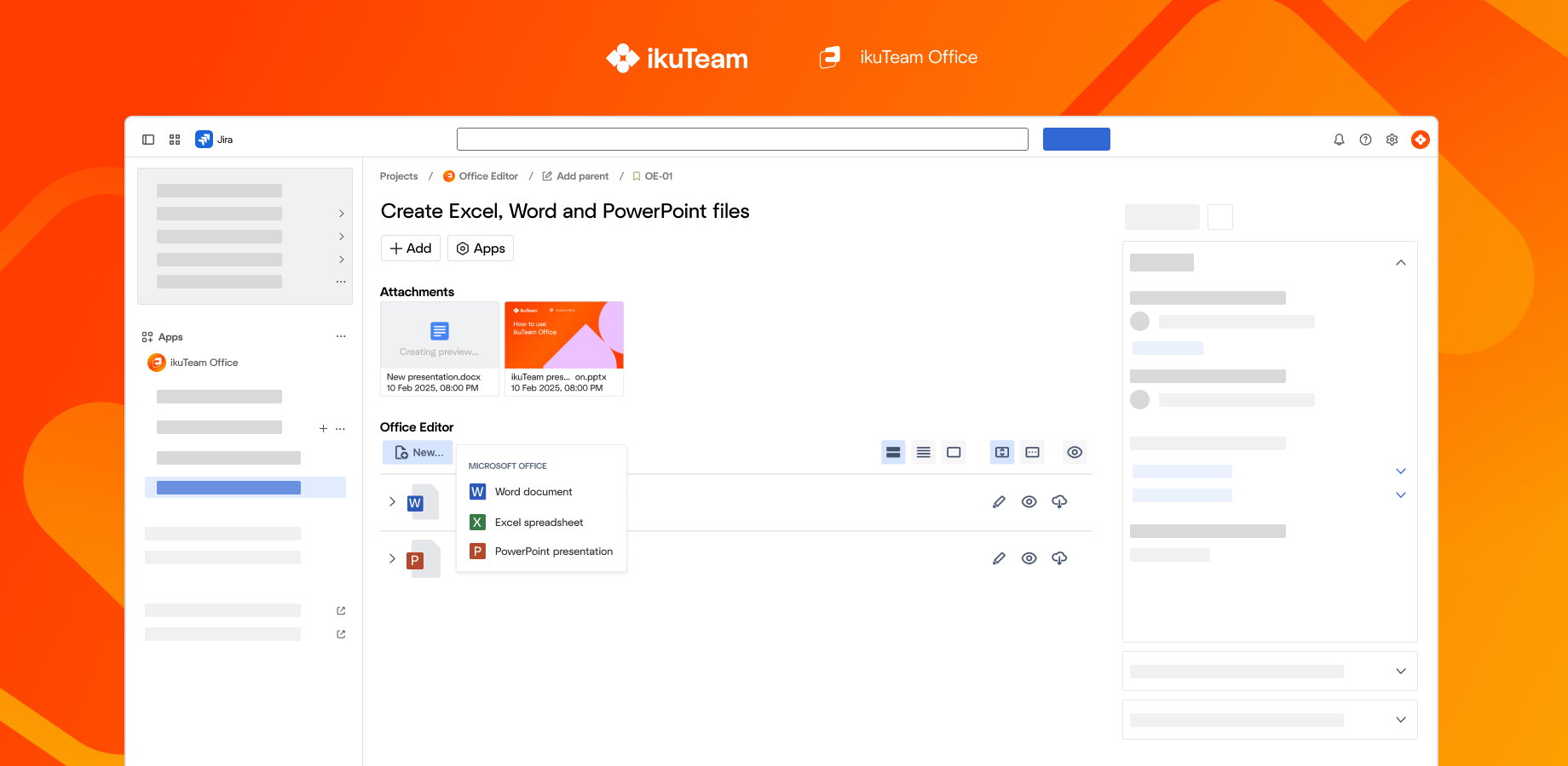 Create Office files directly from Jira
