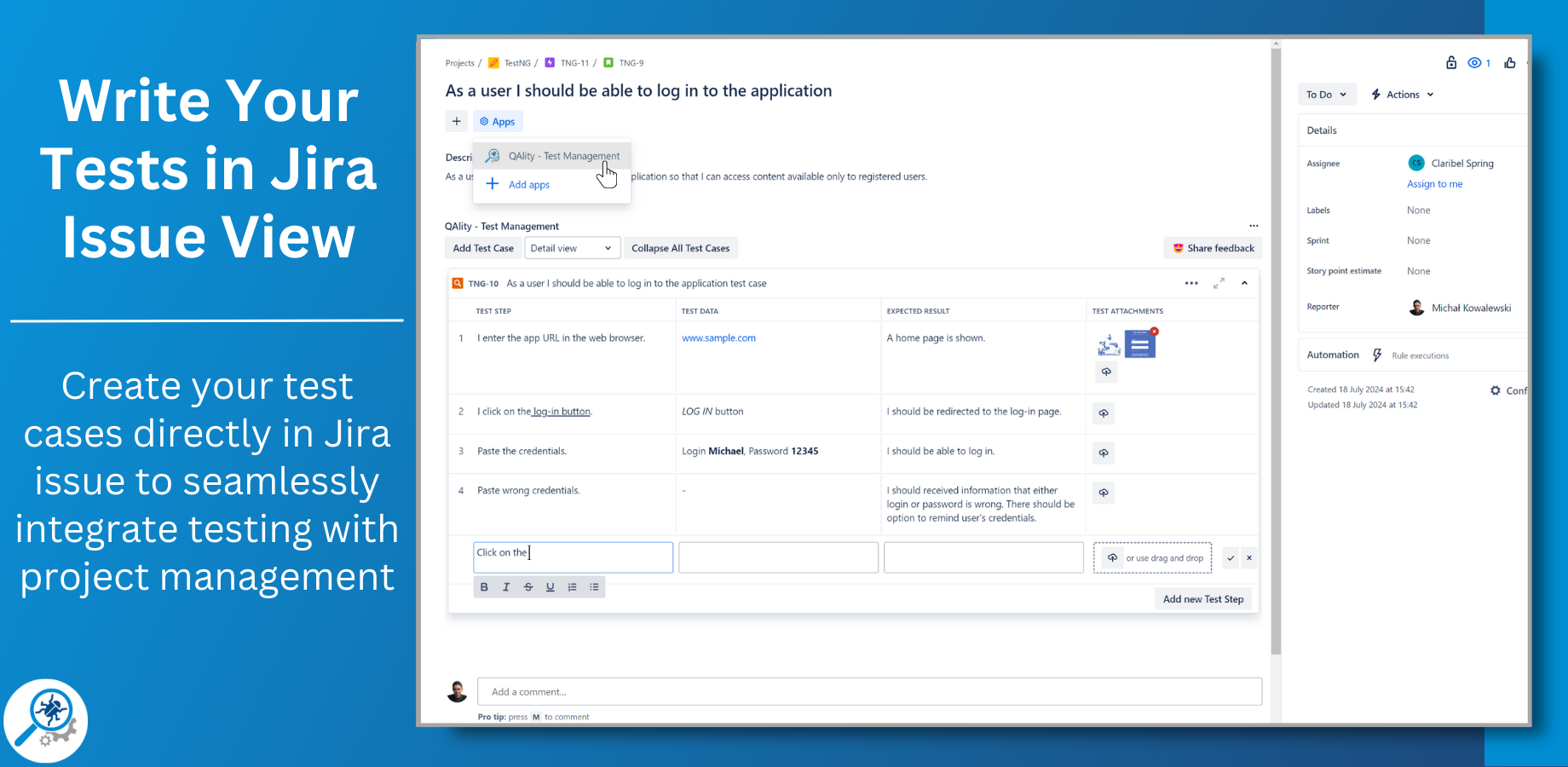 Write your tests in Jira