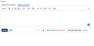An example of a JSM internal comment with added security and no colorization. You can optional replace this comment field with a standard Jira comment field, change the tab order, set customer as the default tab...