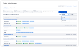 The Grouped view organizes results by project, displaying each role and its assigned members inline — no clicking required. Switch between Flat List, Grouped, and Expandable views to suit your workflow.