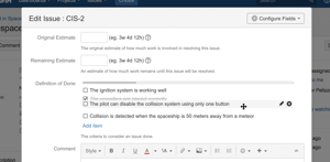Editing an issue with a checklist type field, using drag-and-drop actions to reposition the items.