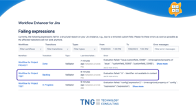 We keep you informed about structural errors in your expressions, such as those caused by a removed custom field.