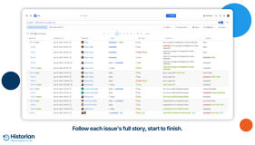 Historian’s Work Item-Based View in Jira grouping change history by issue, showing status transitions, issue type, summary edits, and assignee changes for each work item in chronological order.
