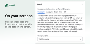 Accoil brings customer health data to where you work. In Jira. Proactive summaries make it easy to understand who you're talking to and what they may need help with.