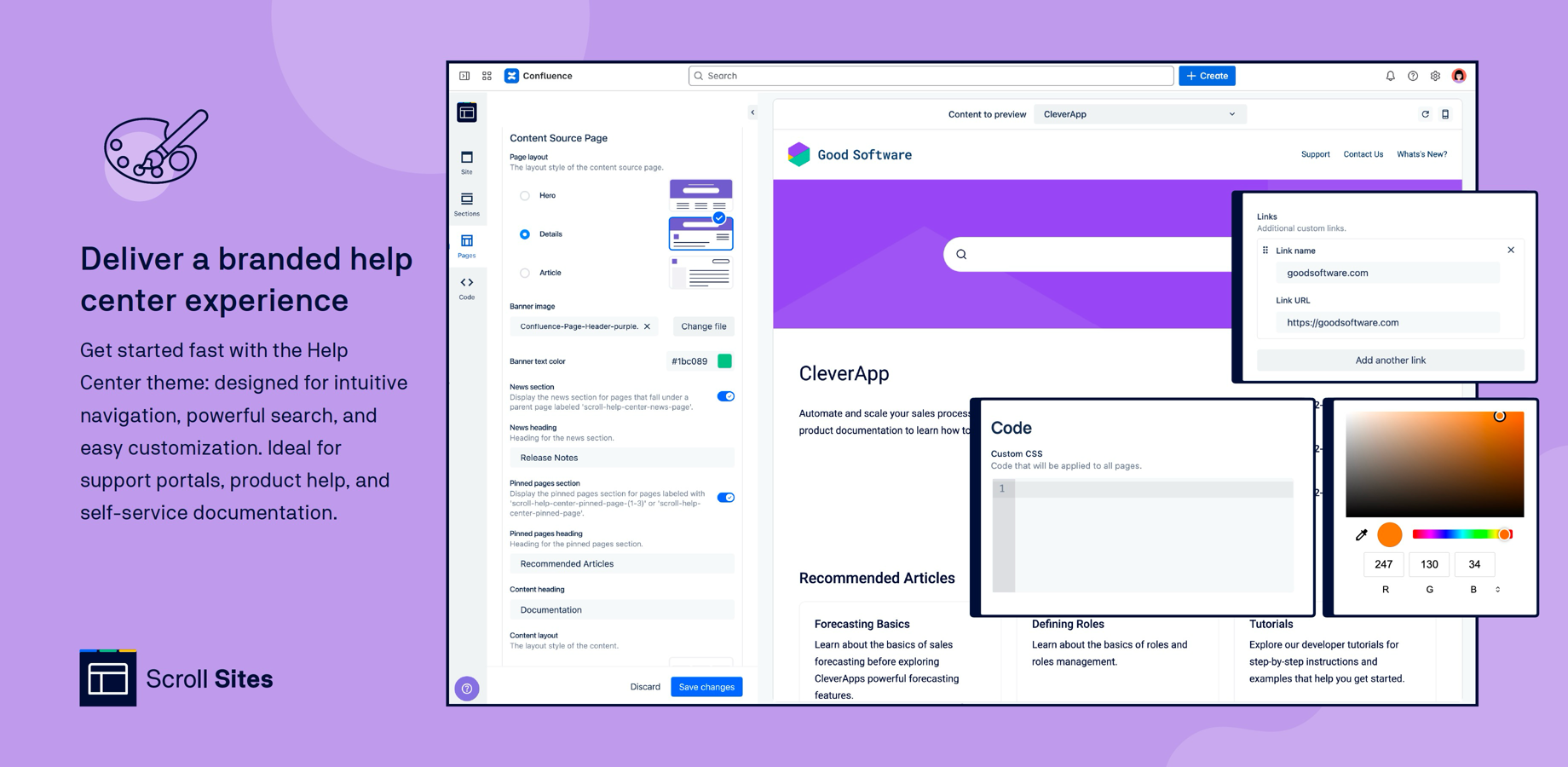 Display all of your help center spaces / topics on one help center overview page. From here, users select the topic of interest to view the help content, which is shown in a 'viewport' from your Confluence pages.