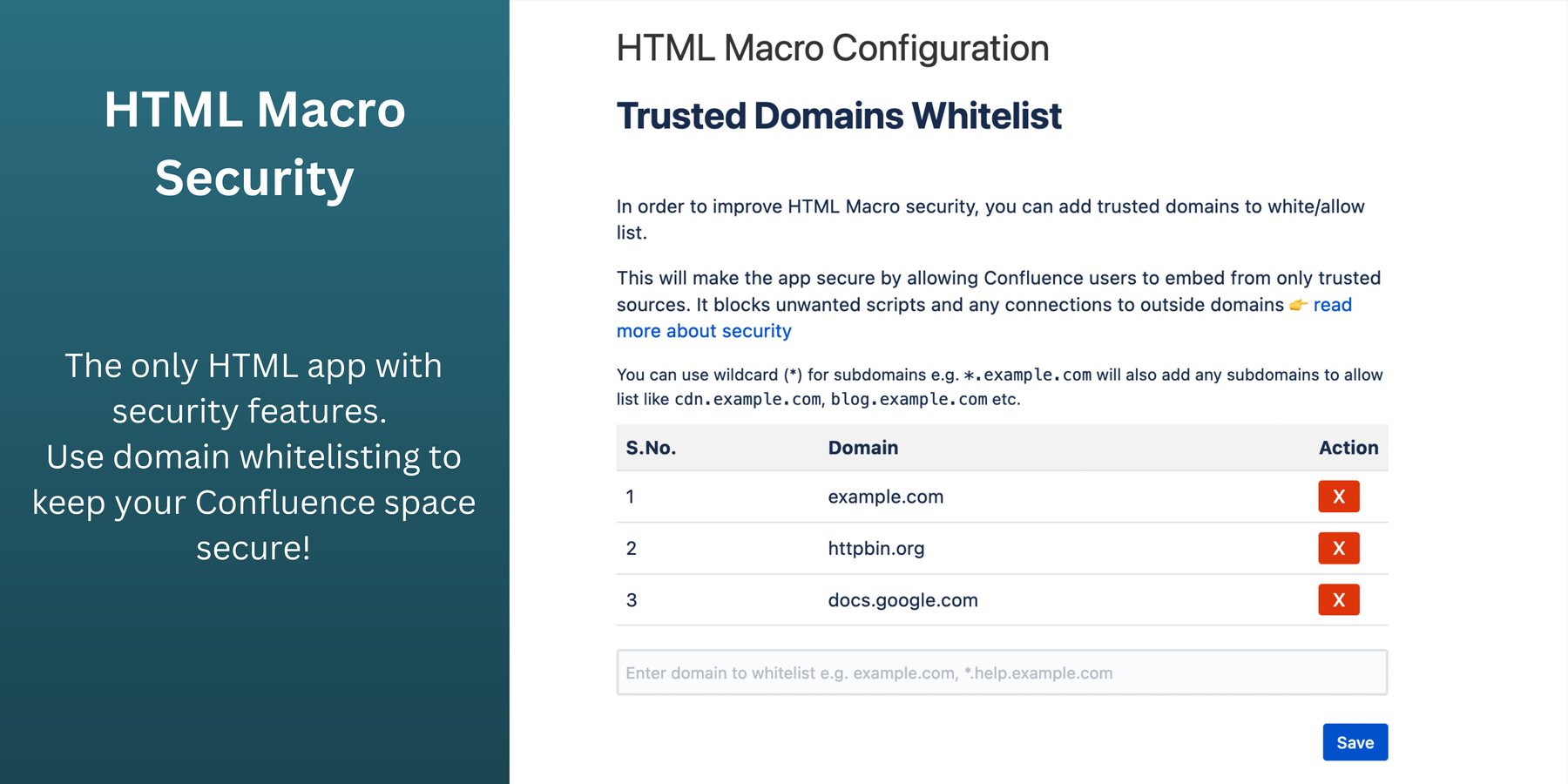 Whitelist trusted domains and keep your Confluence space secure!