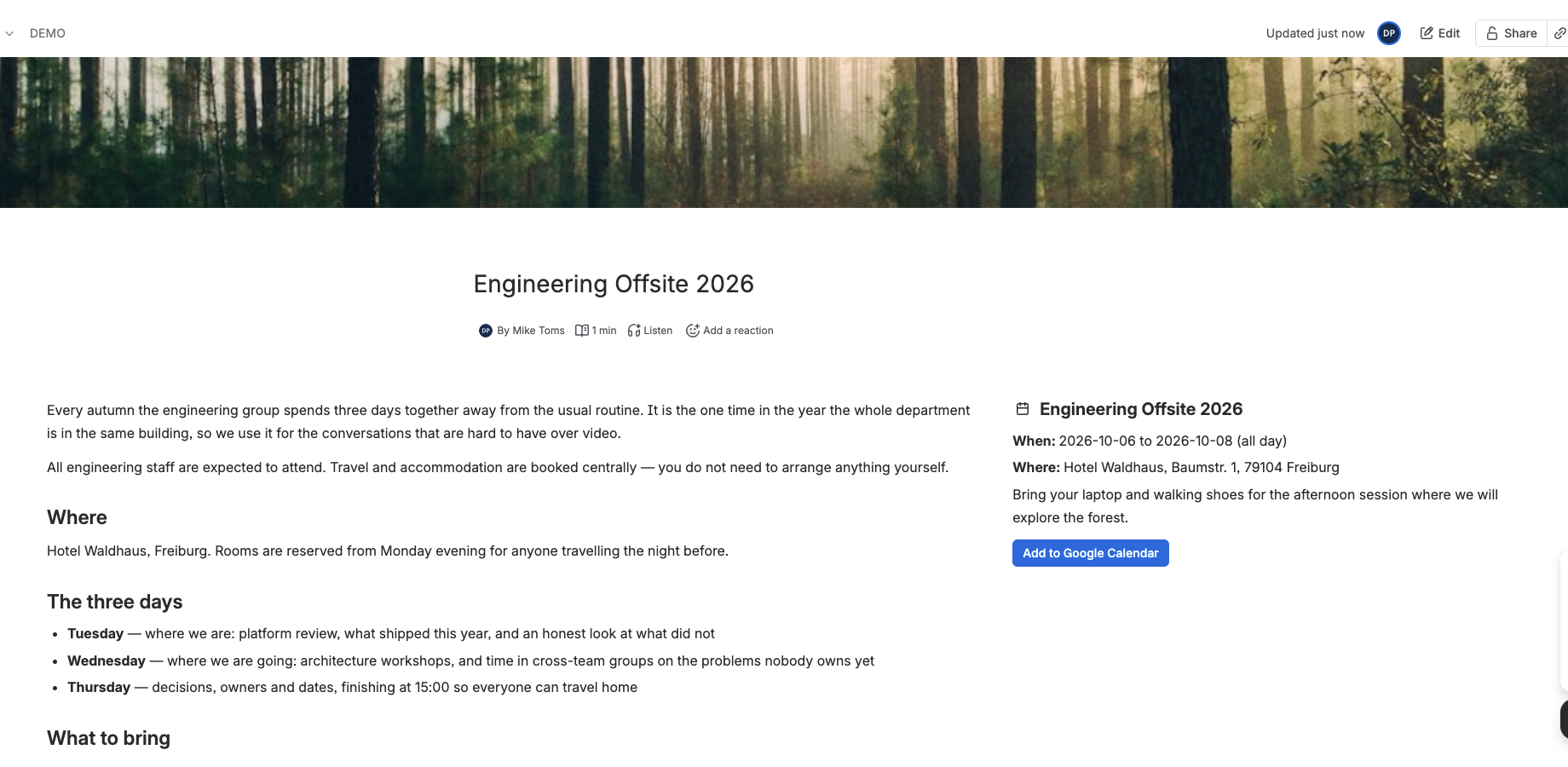 Shows a multiday entry that can just be imported into Google Calendar