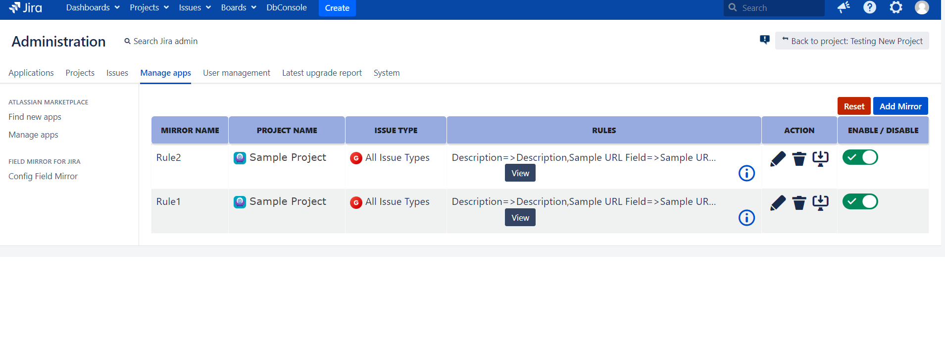 Manage all your Mirrors from the Config Page