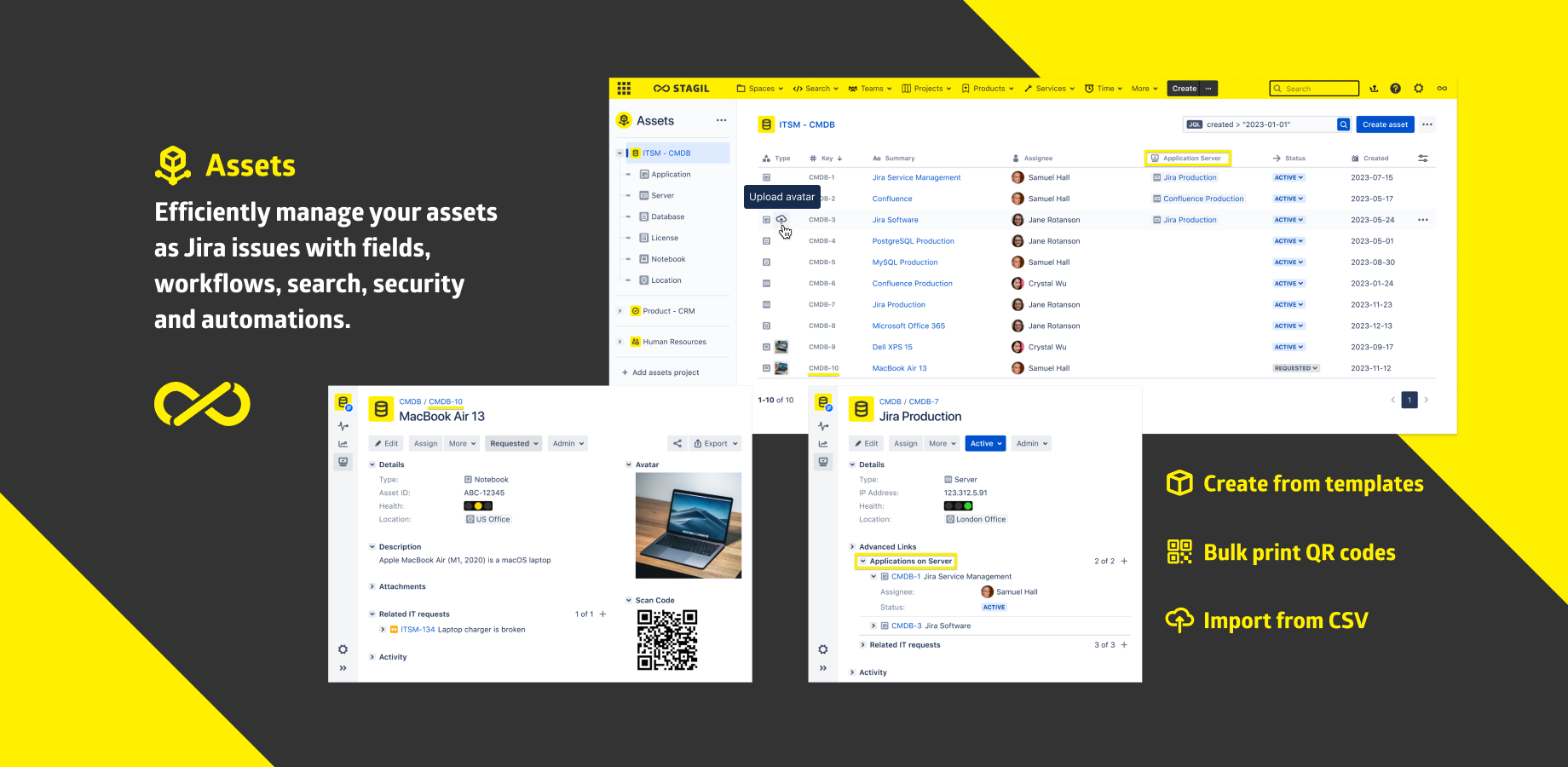 Intuitively manage your assets as issues with fields, workflows, search, security and automations. Leverage your custom data model with issue picker link fields: Define source, target and cardinality of your link types.​