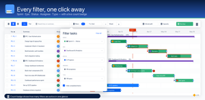 Filter by sprint, epic, status, assignee or type with a live count badge — then save the view.