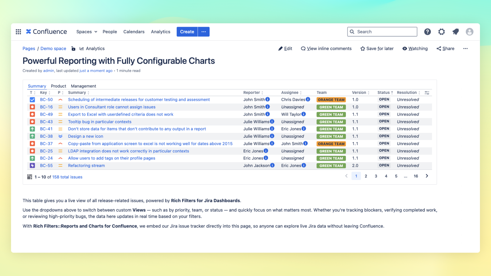 Rich Filters for Confluence