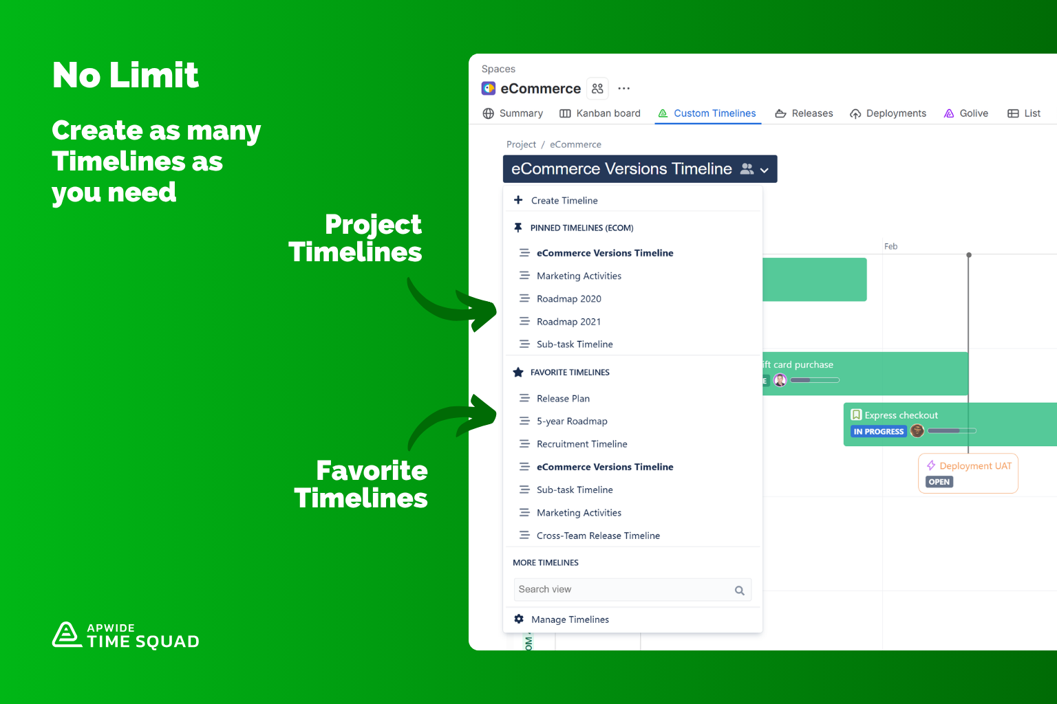 Create multiple tailored timelines from the same Jira data for teams, managers and stakeholders