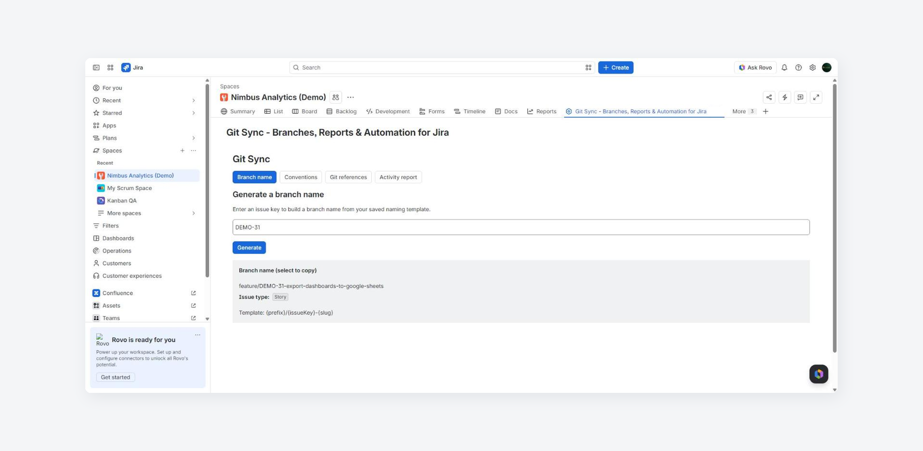 Generate a branch name from your saved format