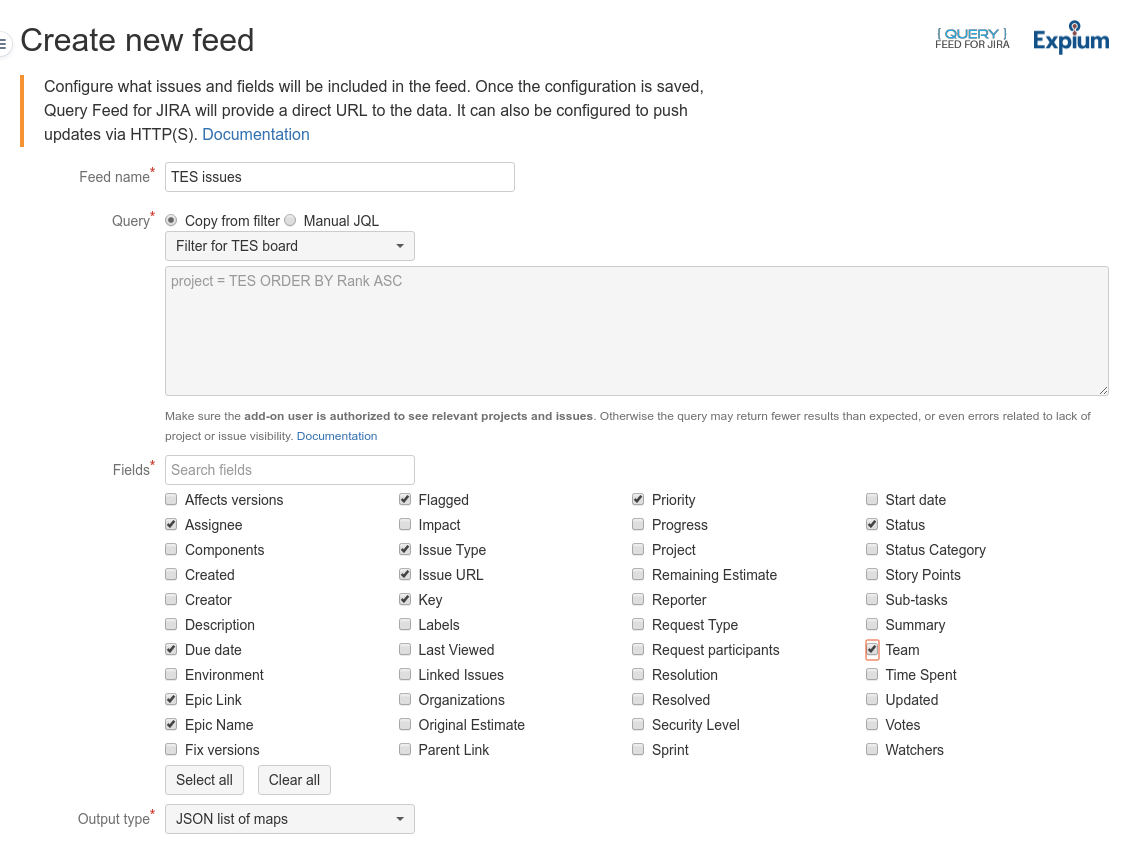 Query feed configuration