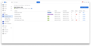 A user can view large bulk deletion jobs as they run in the background. See how the job is progressing, stop a job, or re-run a query.