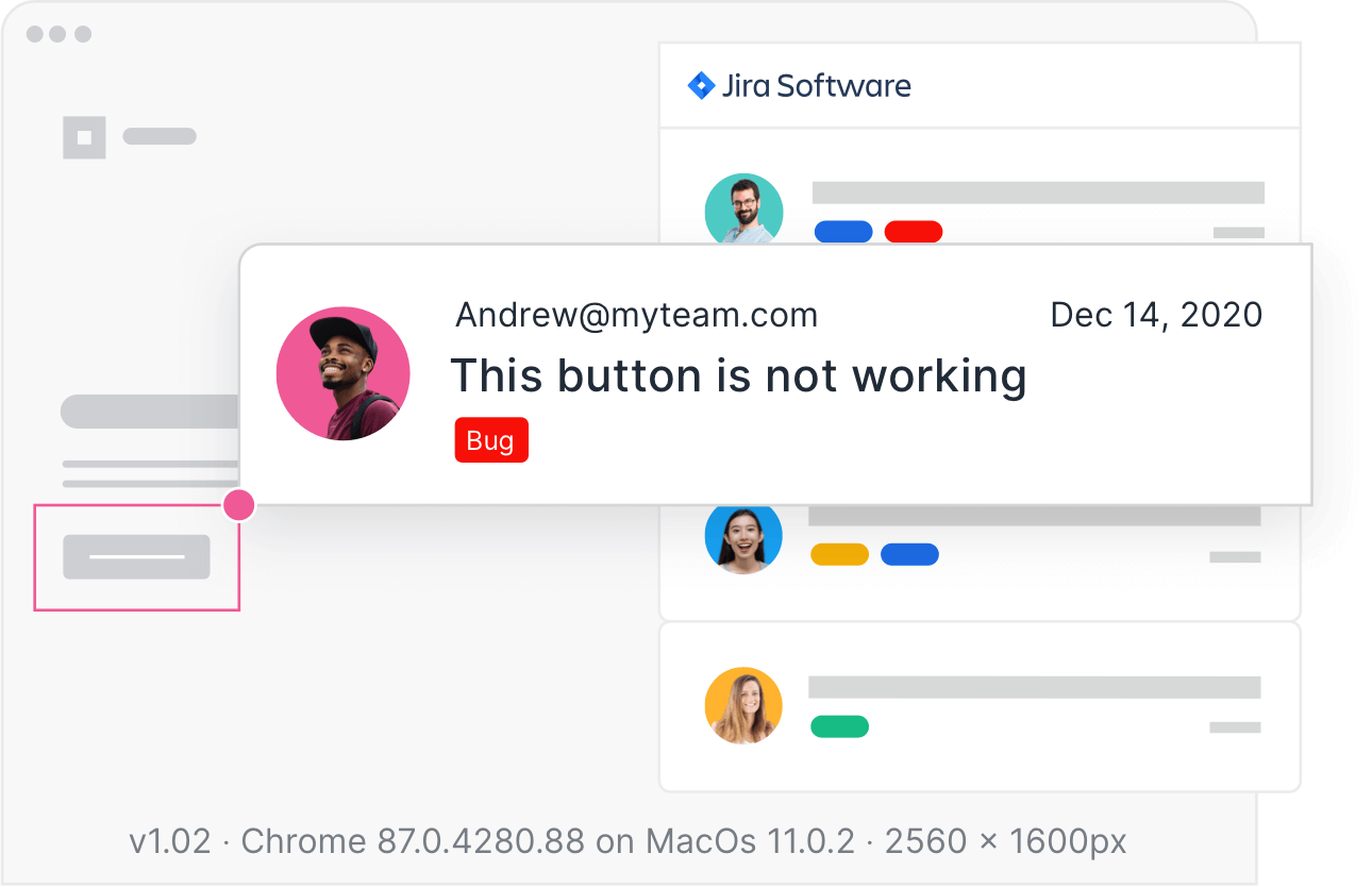Usersnap feedback widget with annotated visual bug report.