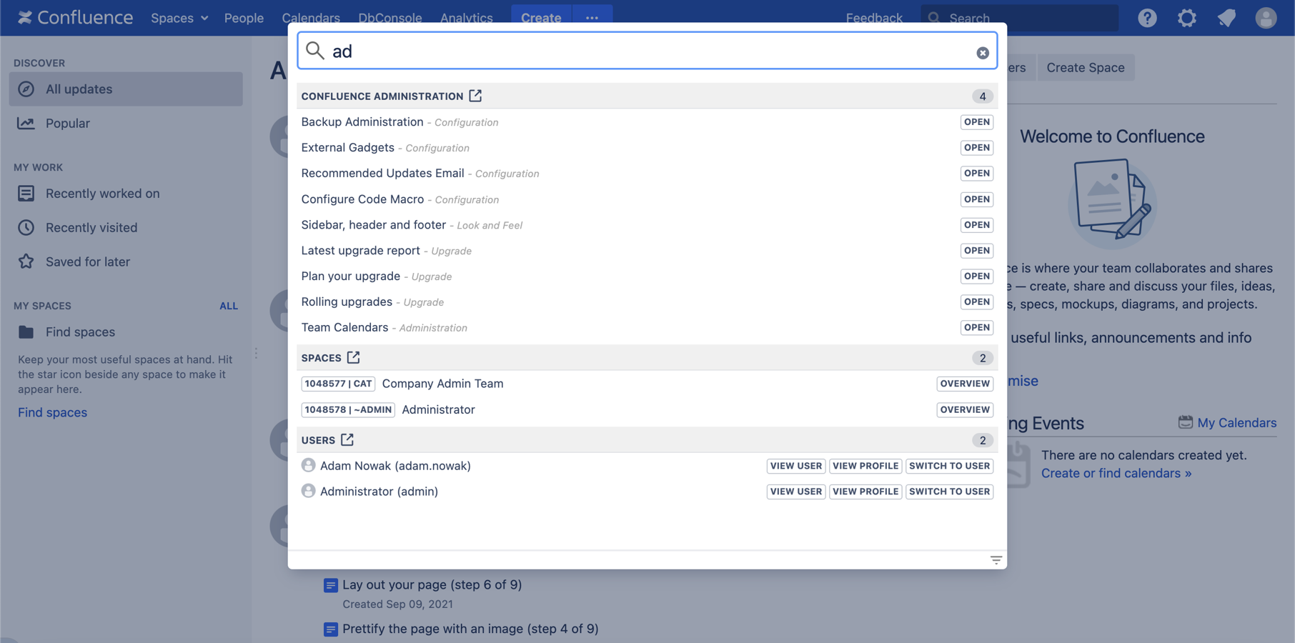 Global search through all system administration