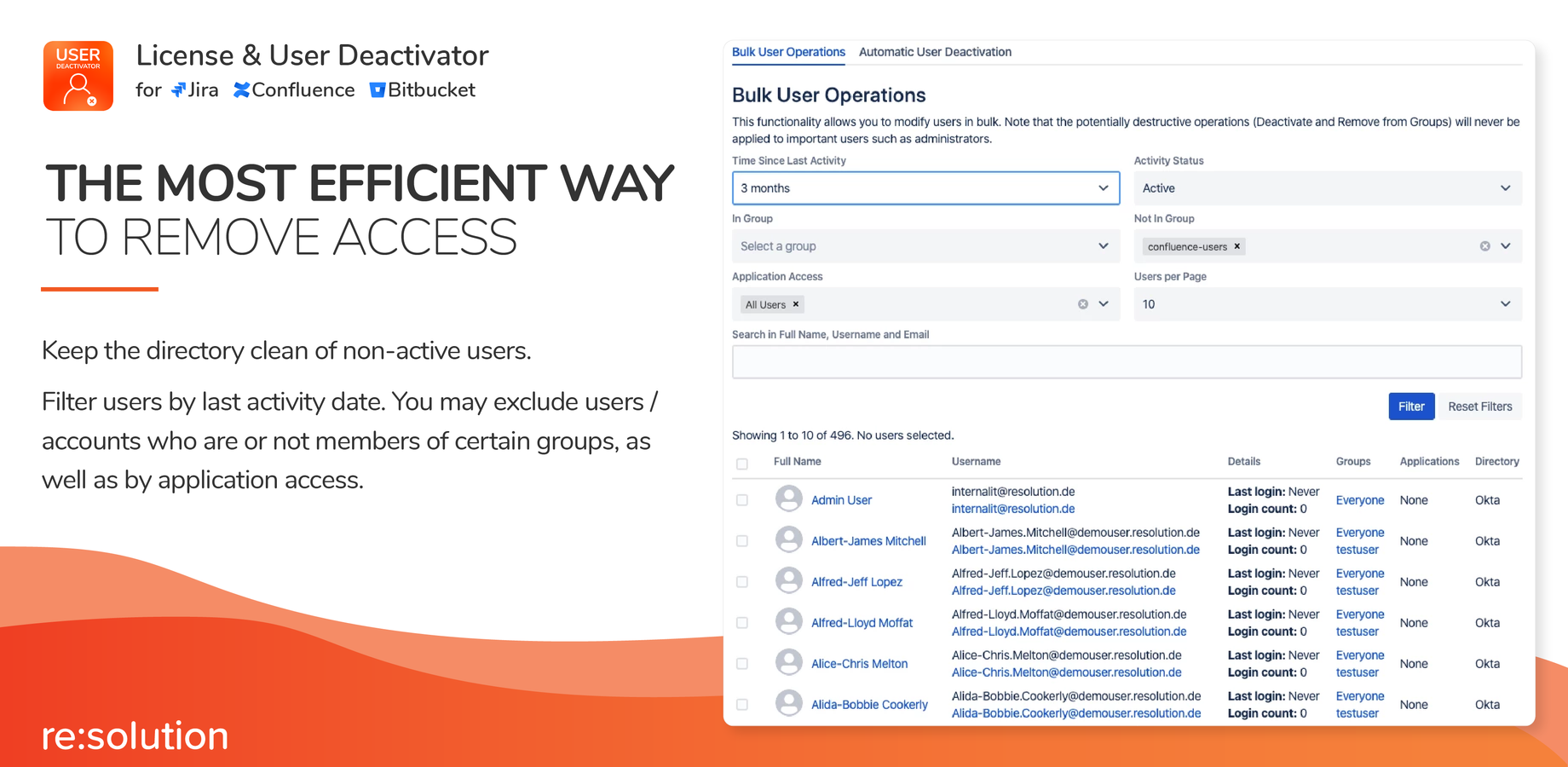 Manual user filtering & bulk operations: de-/ reactivation, add or remove users from groups