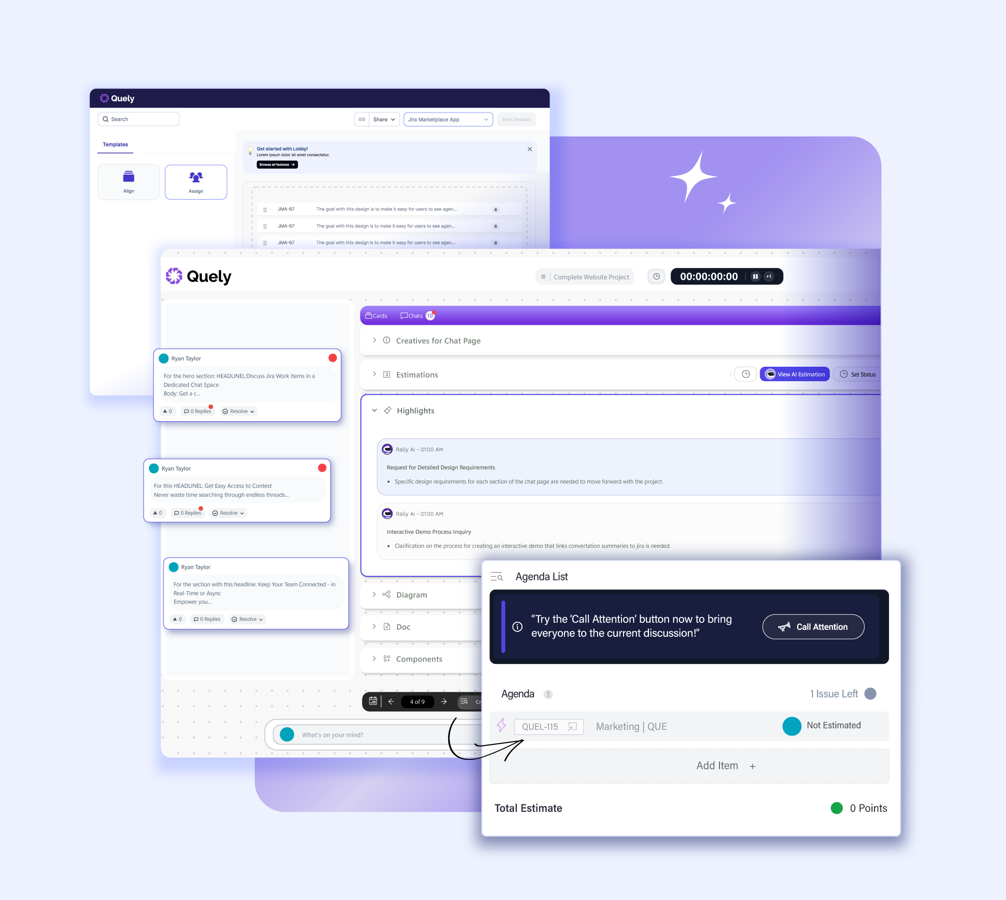 Run async Align sessions where AI extracts decisions, creates tasks, aids discussion, and estimates effort. Sessions become your searchable knowledge base, all tied to Jira—align without meetings, preserve everything.