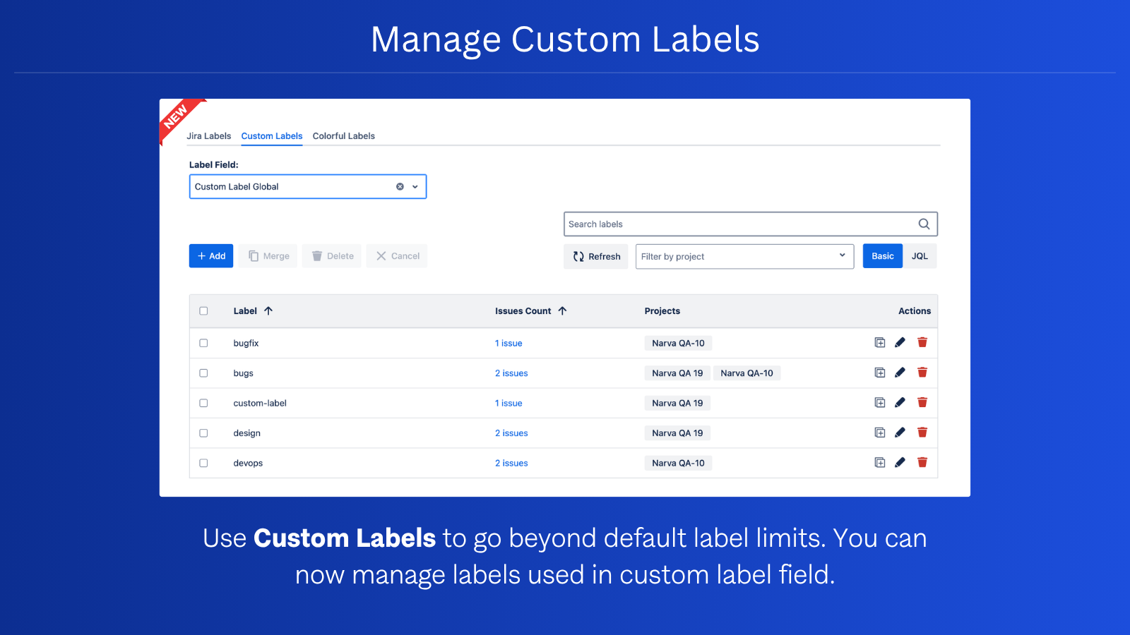 Manage Custom Labels in Jira alongside default labels. Use Colorful Custom Labels to add colors to labels and boost team communication.
