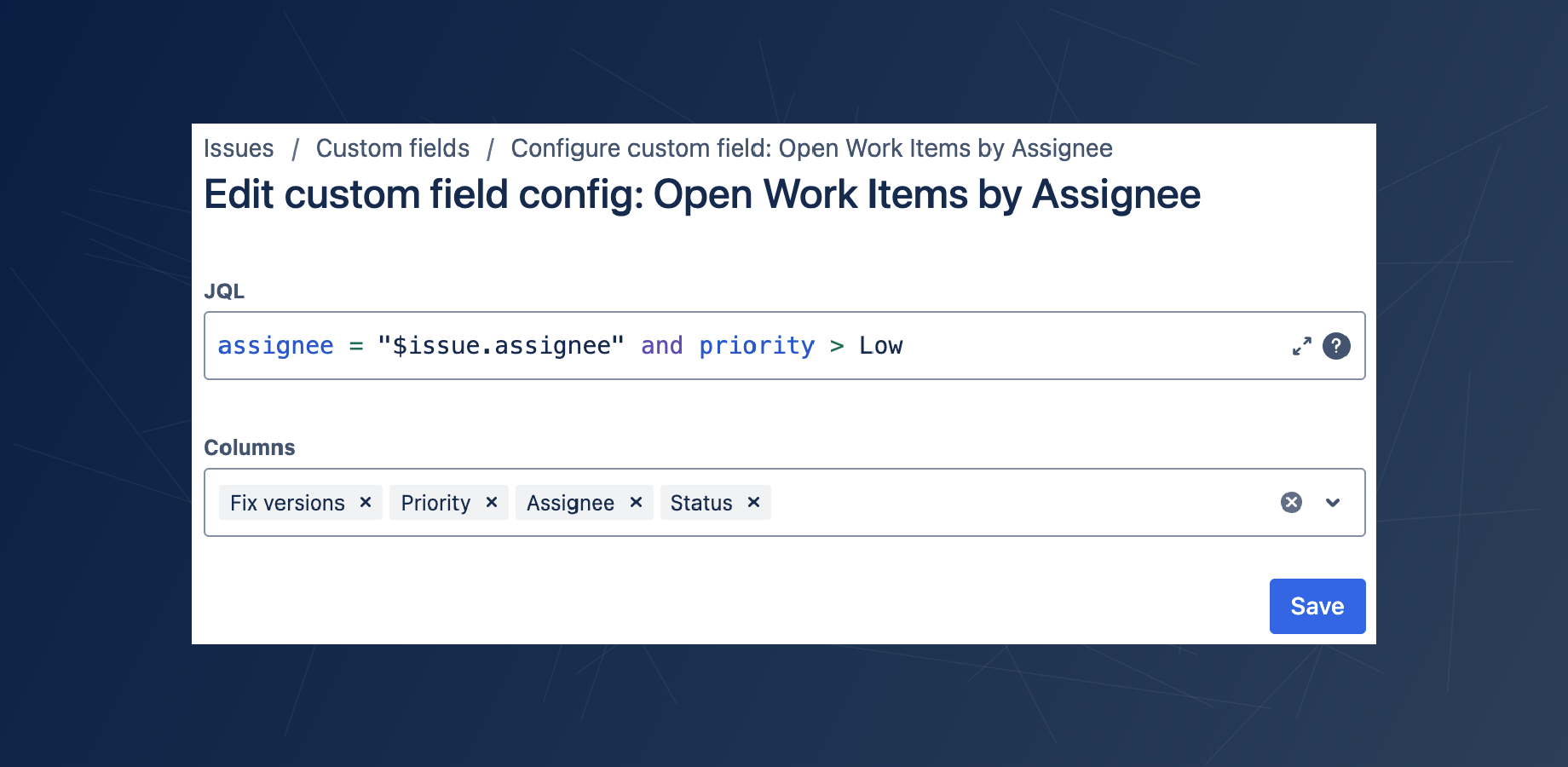 Take full control of your work item linking. The configuration page lets you build dynamic filters with JQL, ensuring users can only select from a perfectly curated list of relevant items.
