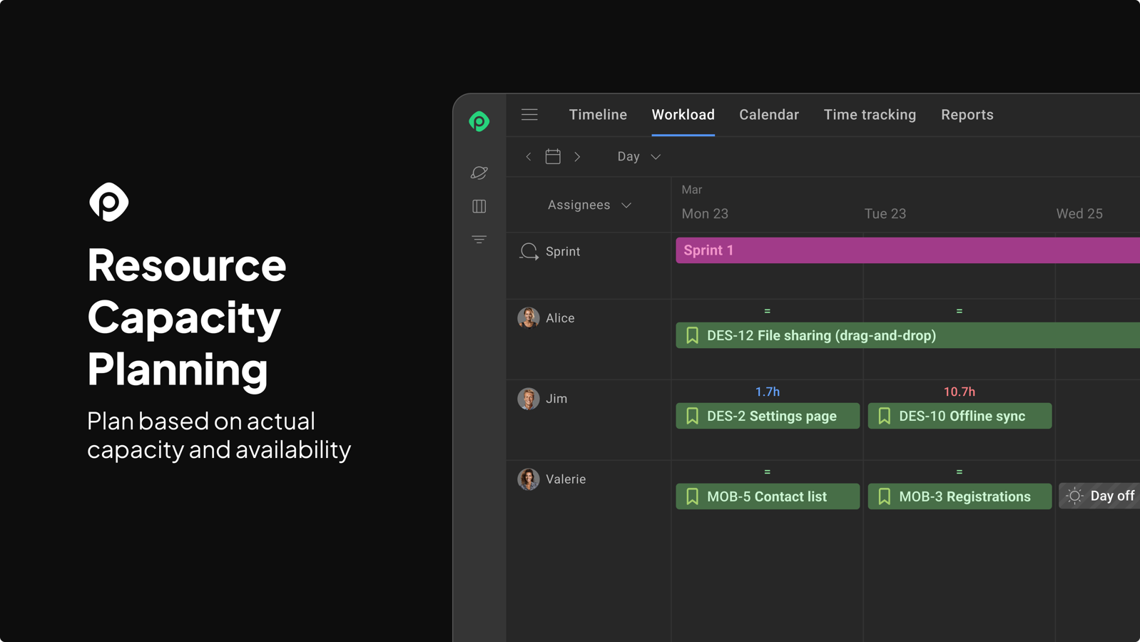 Manage team workload by mapping out issues on the timeline and allocating them to teammates. Check who is working on what and optimize your workload process with Jira resource management.