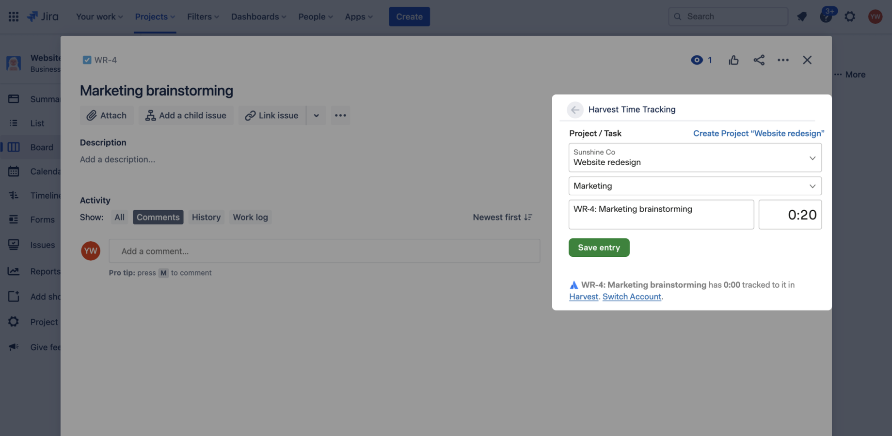 Start and stop your Harvest timer from a Jira issue.