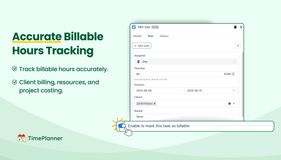 - Track hours accurately to calculate resource costs.
- Assign billable hours to specific projects, resources, or tasks for budget management.
- Simplify cost tracking with an intuitive, easy-to-use interface.