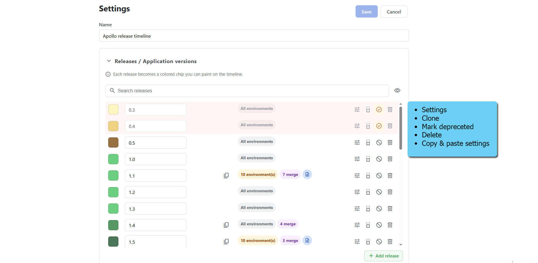 ReleaseMap confluence makro settings