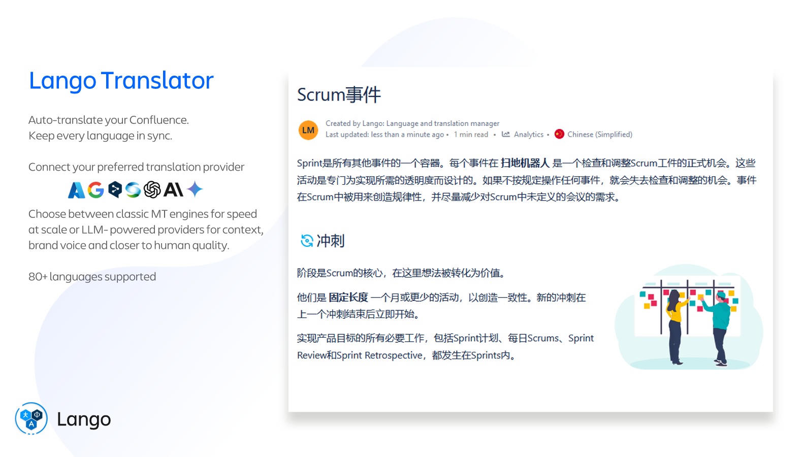 A powerful Confluence Translator to let you convert your pages into over 80 widely used languages. Supports: DeepL, Google Translate, Azure Translator, Systran, OpenAI, Anthropic, and Google Gemini.