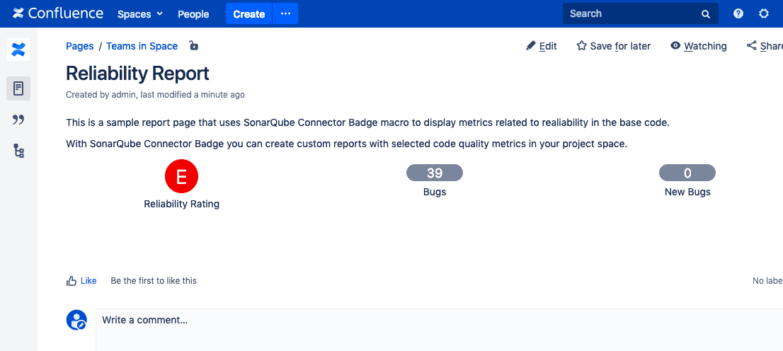 Use the macro to display SonarQube badges