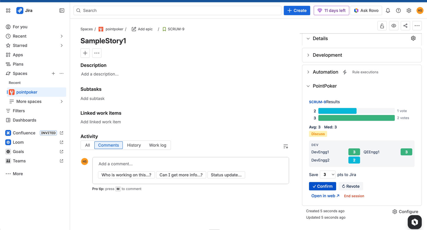 Results view showing vote histogram and individual votes by role