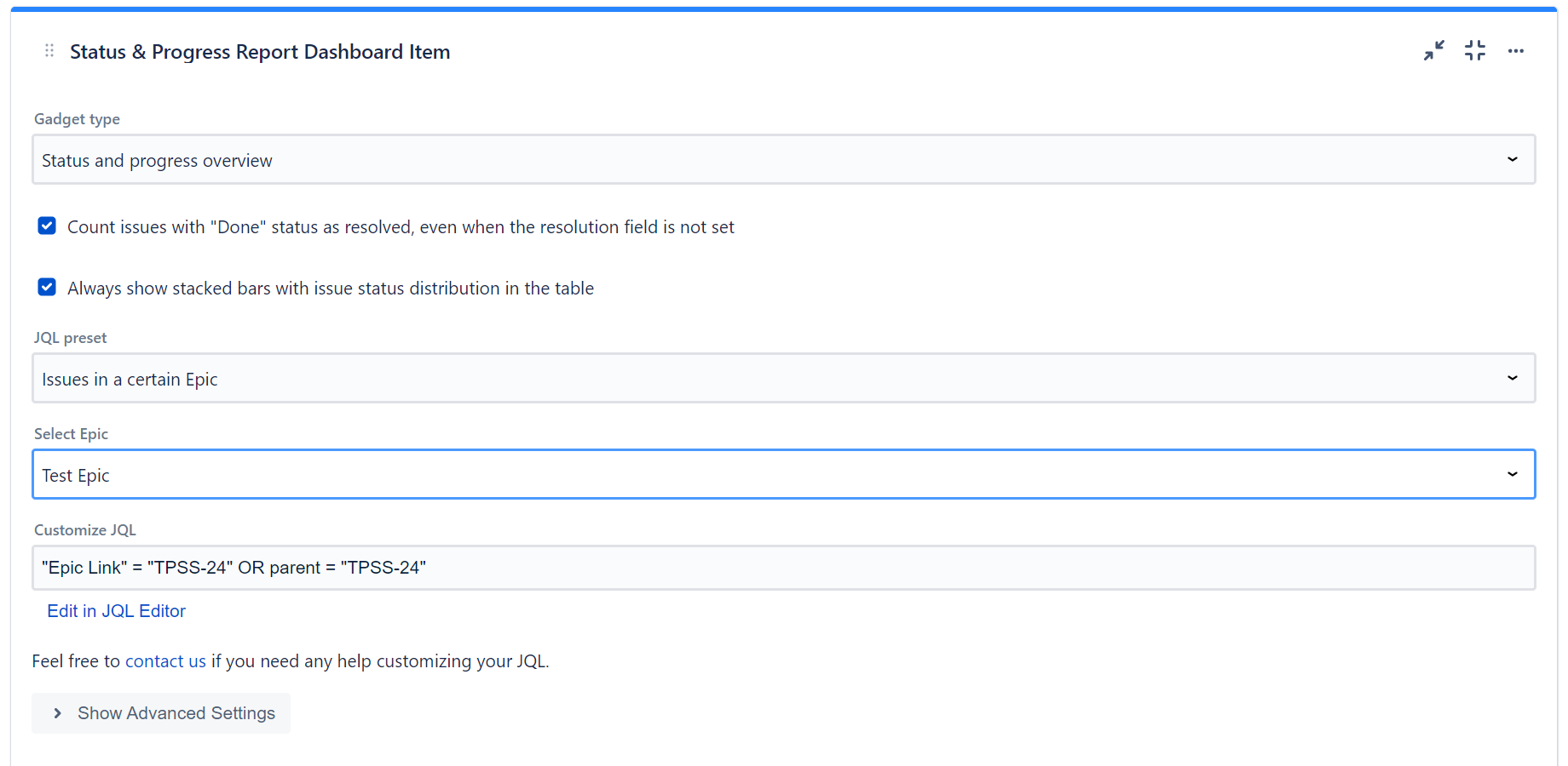 Configure app to include issues using JQL filter