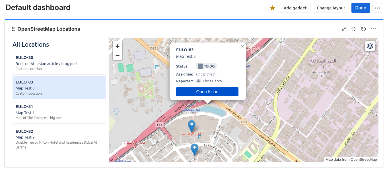 Dashboard map gadget