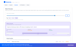Forecast delivery with confidence ranges, cycle time distribution, and insights from similar past epics.
