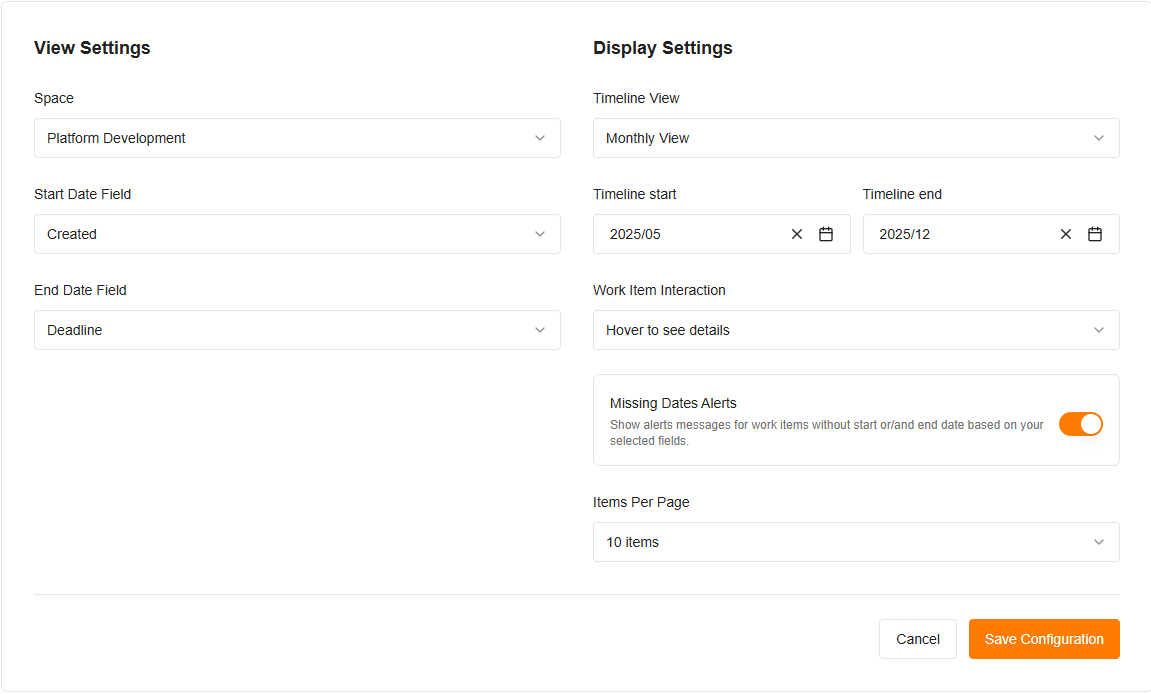 Configure the Timeline Calendar gadget 