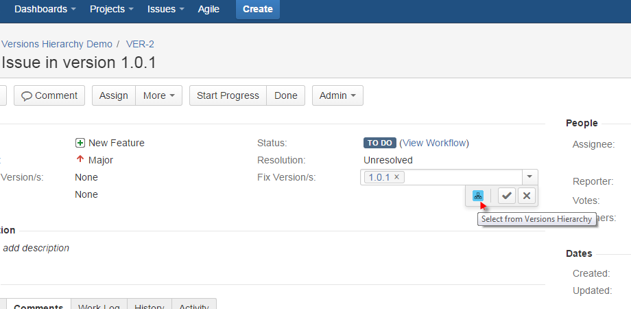 Edit issue fixVersion field with new versions field picker right on the create/edit issue screen