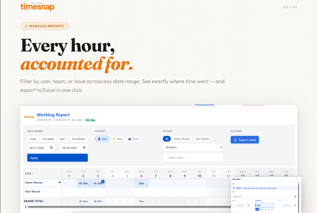 our sprint data is only useful if you can actually read it. TimeSnap Worklog Reports - built for teams who mean business.
