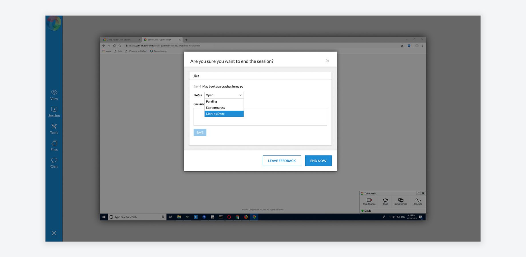 Update service requests at the end of each session