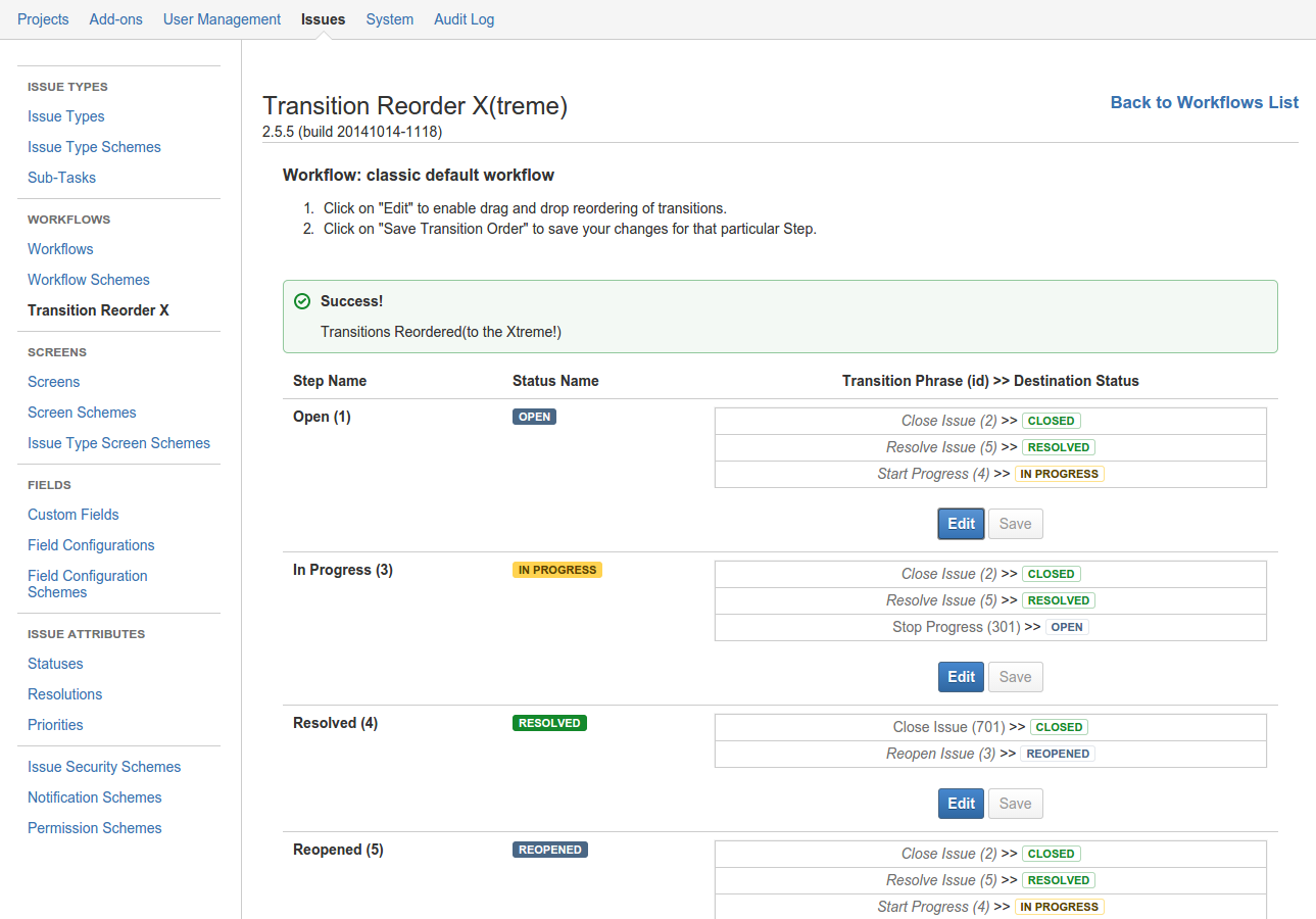 Preview Transition Order