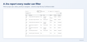 A Jira report every reader can filter by type, epic, status, priority or assignee.