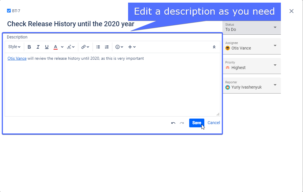 Edit Issue fields