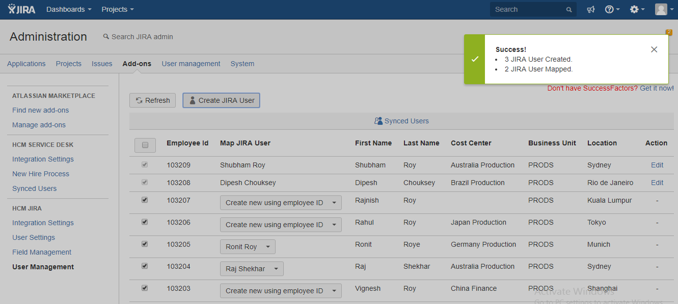 Map existing users in Jira or create new user